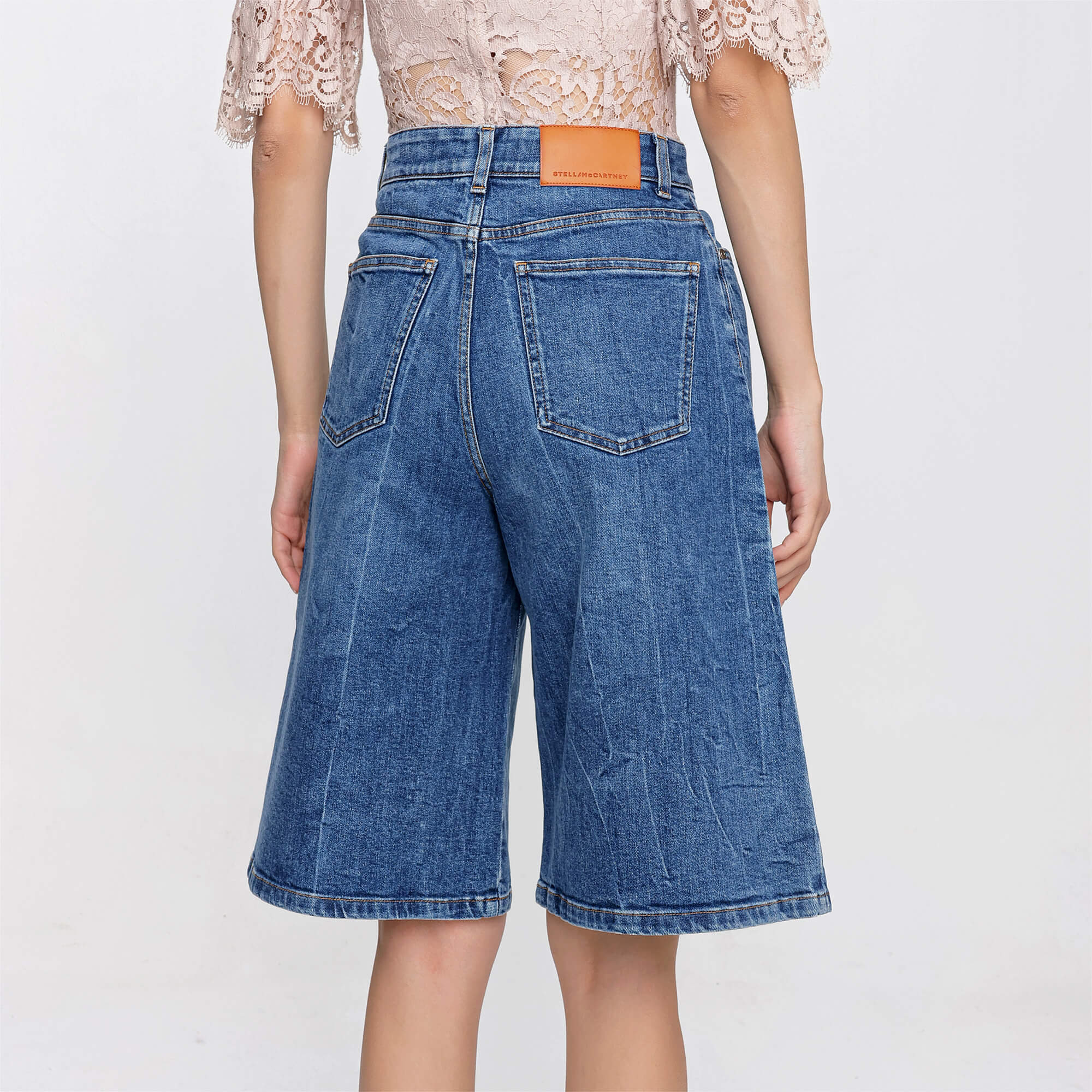 Stella McCartney - Blue Cotton Blend Denim Wide Leg Shorts